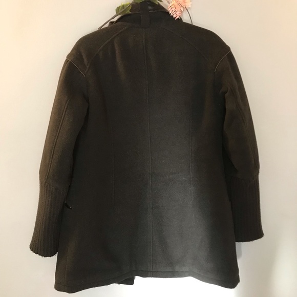 Wool jacket | leather details | Winter coat | Wool Coat | Olive Green - Picture 8 of 9